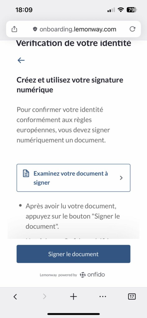 Écran signature - étape 1
