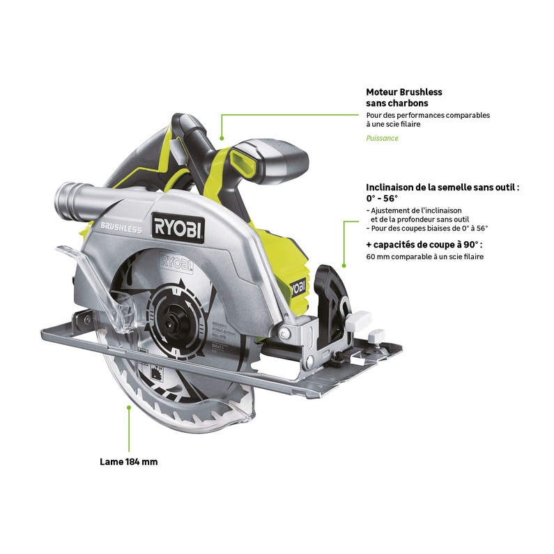 Location outil Scie circulaire sans fil ryobi one+ r18cs-0 18v près de Othis