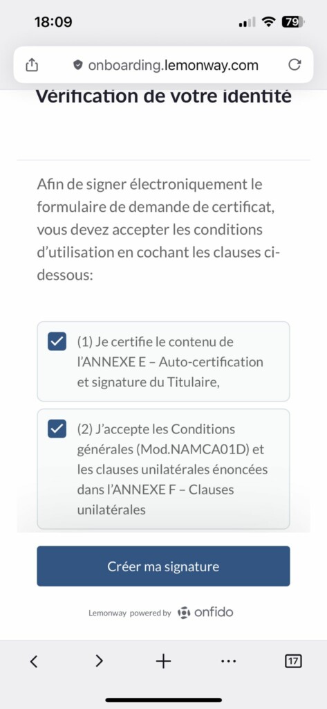 Écran signature - validation