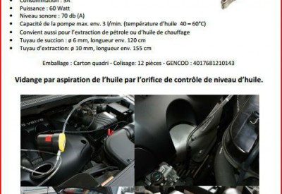 Location Pompe pour vidange d’huile par aspiration, 12v à Dreux